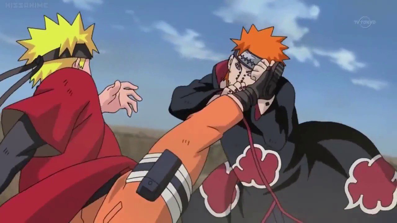 The fight between Naruto and Pain